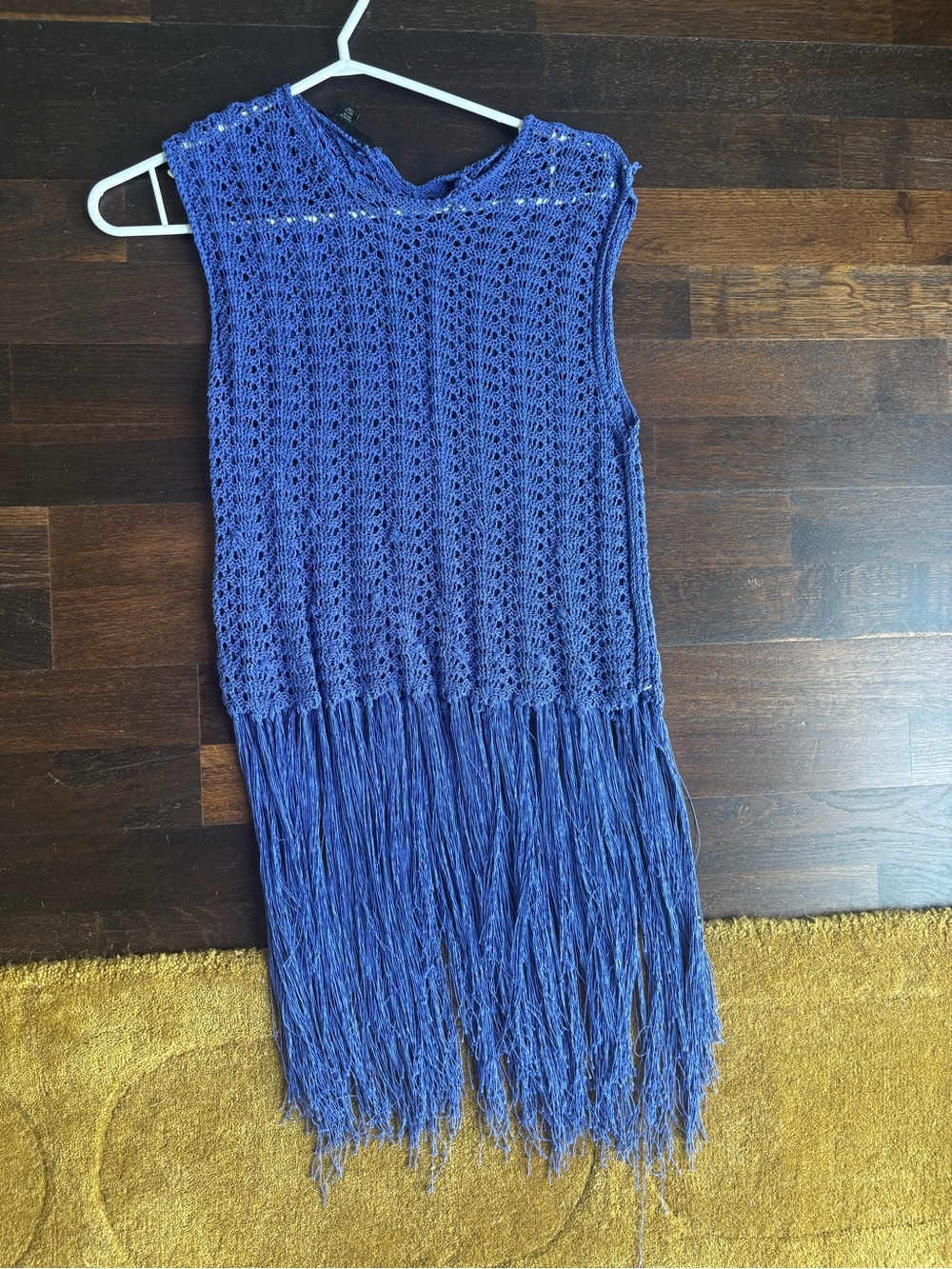 Zara Crochet Fringe Tank Top in Blue
